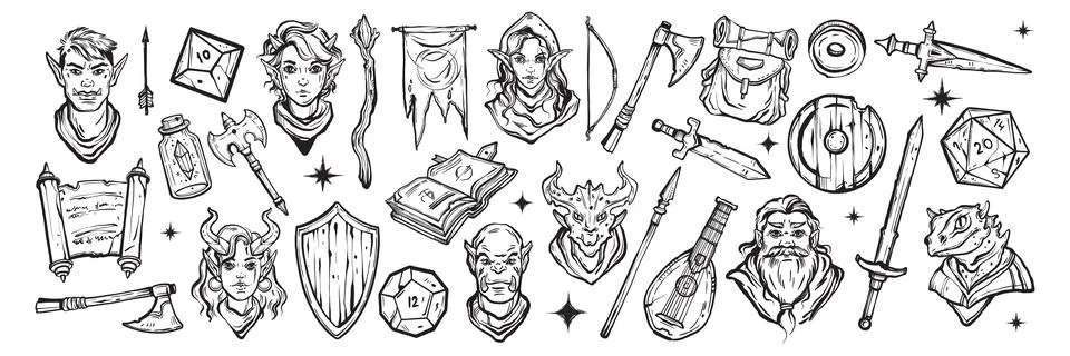 Fantasy RPG game icon, medieval dungeon dragon character face Stock Illustration