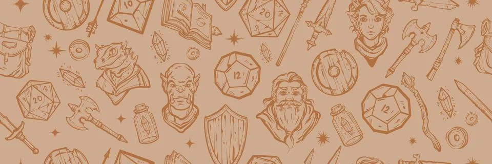 Fantasy RPG game seamless pattern, dungeon dragon vector web banner Stock Illustration