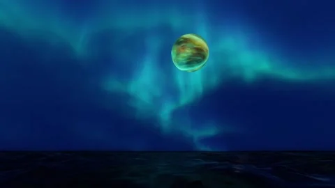 Fantasy scene with aurora and planet Stock Footage 265163708