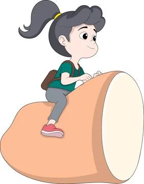 Fantasy School Child Riding Bread To School Illustration イラスト素材