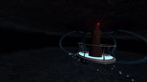 Fantasy Sci fi druid flies through cave 3d render Stock Footage 105943751