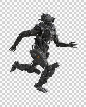 Fantasy science fiction droid robot running. 3D rendering isolated. Stock Illustration