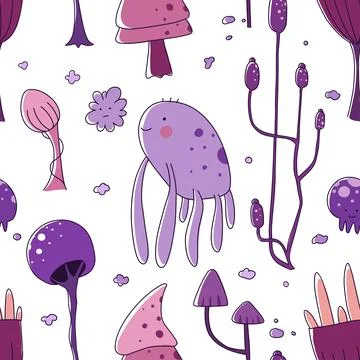Fantasy seamless pattern with space pattern mushrooms for wallpaper design Stock Illustration