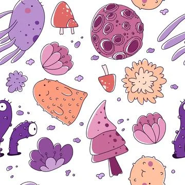 Fantasy seamless pattern with space pattern mushrooms for wallpaper design Stock Illustration