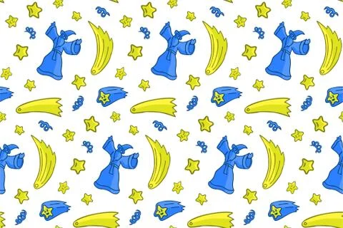 Fantasy seamless pattern with wizard and stars Stock Illustration