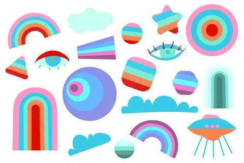 Fantasy set rainbow elements, great design for any purposes. Stockillustratie