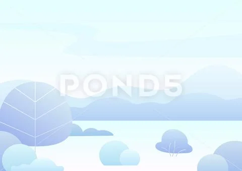 Fantasy simple cartoon winter landscape, modern gradient nature vector Stock Illustration