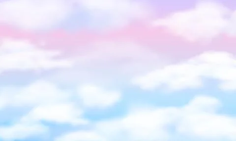 Fantasy sky. White clouds on magic rainbow background. Fairy cute unicorn cloudy Stock Illustration