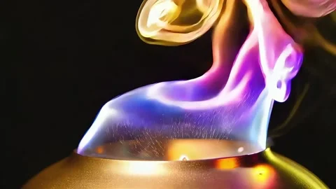 Fantasy Smoke from Golden Aroma Diffuser with Glowing Effects Stock Footage 306224913