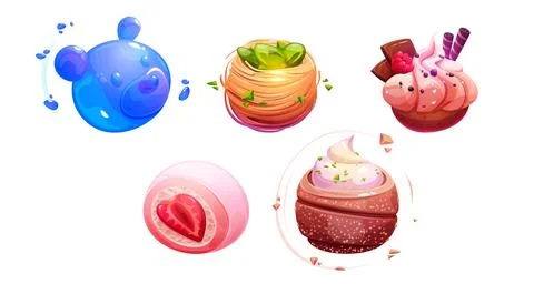 Fantasy space planets in form of sweet desserts. イラスト素材