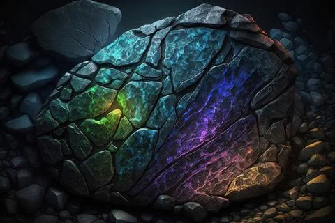 Fantasy stones abstract background with neon lights. Stock Illustration