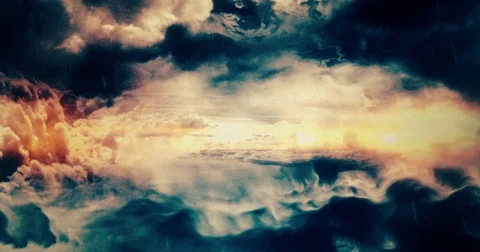 Fantasy Storm Clouds in Various Colors are Passing Through Stock Footage 77735116