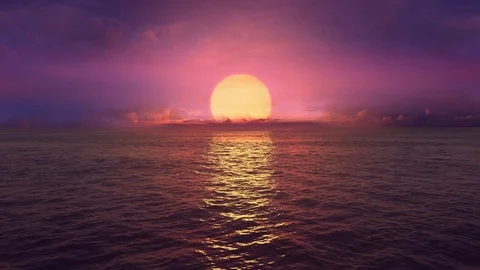 Fantasy sunset over seamlessly looped ocean.  Stock Footage 80393695