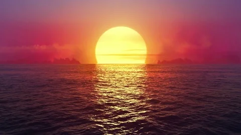 Fantasy sunset over seamlessly looped ocean.  Stock Footage 81793636