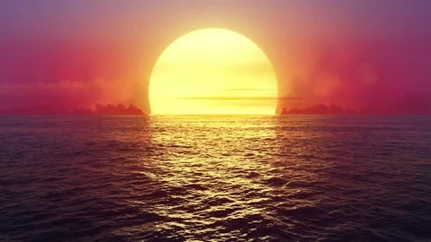 Fantasy sunset over seamlessly looped ocean.  Stock Footage 81863136