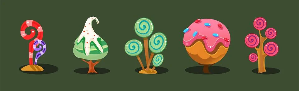 Fantasy Sweets and Confection Elements for Game Ui Design Vector Set Stock Illustration