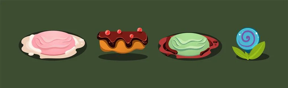 Fantasy Sweets and Confection Elements for Game Ui Design Vector Set Illustrazione stock