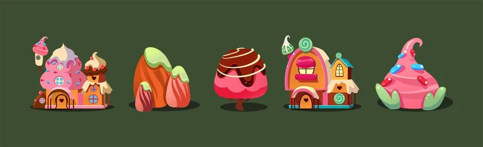 Fantasy Sweets and Confection Elements for Game Ui Design Vector Set Stock Illustration