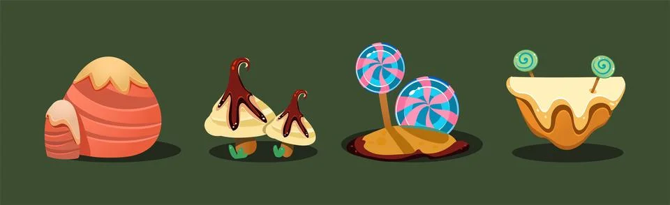 Fantasy Sweets and Confection Elements for Game Ui Design Vector Set イラスト素材