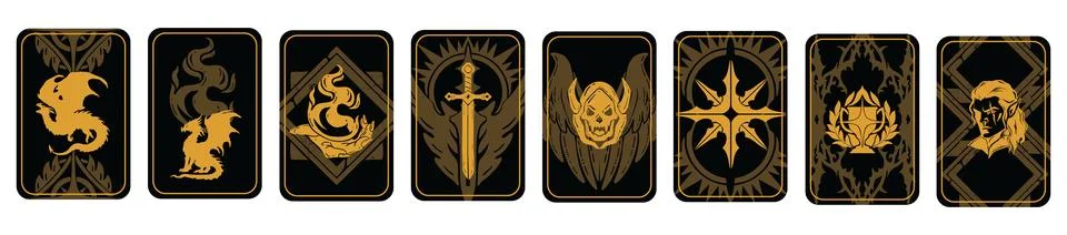 Fantasy tarot card frame, RPG game dragon deck reverse background, medieval イラスト素材