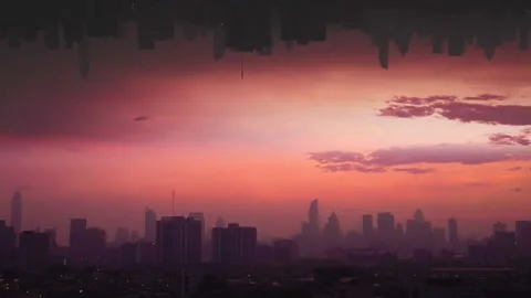 Fantasy time lapse of modern city. Abstract reflection mirror effect Stock Footage 141174045