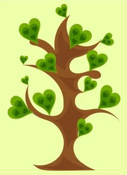 Fantasy tree with heart-shaped leaves Stock Illustration
