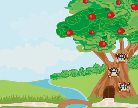 Fantasy tree house Stock Illustration