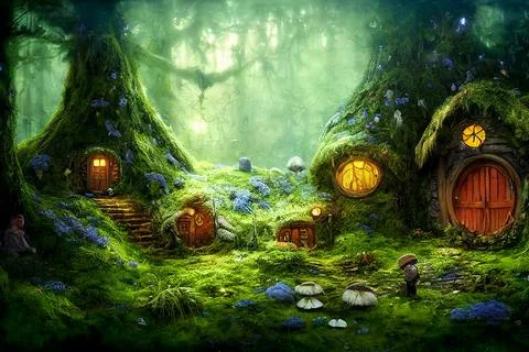 Fantasy tree house with light Stock Illustration