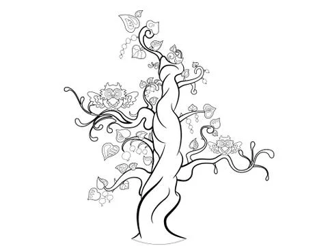 Fantasy tree with two funny owls Stock Illustration