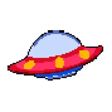 Fantasy ufo ship pixel art vector illustration Stock Illustration