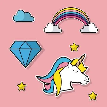 Fantasy unicorn rainbow diamond cloud star Illustrazione stock