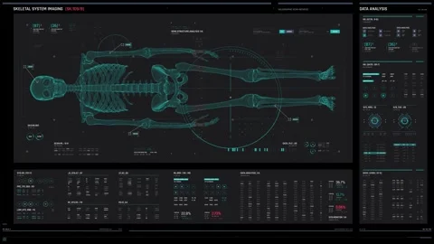 Fantasy user interface human 3D skeleton scan | Hud video Stock Footage 289062852