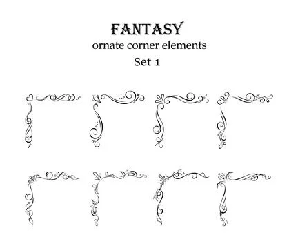 Fantasy vignette corner design elements イラスト素材