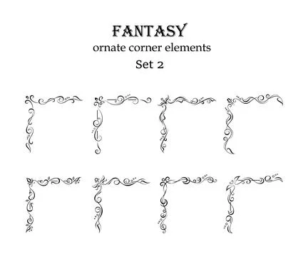 Fantasy vignette corner elements 스톡 일러스트