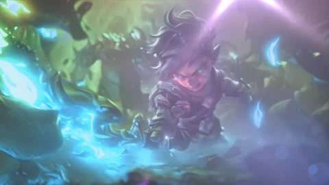 Fantasy warrior with blue energy effects in dark armor Stock-Footage 338240848