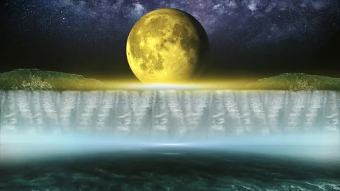 Fantasy Waterfall beautiful at night with full moon Stock Footage 200618706