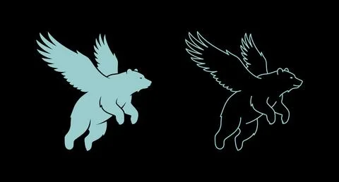 Fantasy winged bear flying creature silhouette illustration with fairy tale 스톡 일러스트