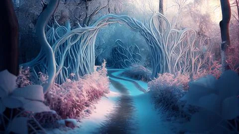 Fantasy winter forest. 3d illustration. Fairytale landscape Stock Illustration