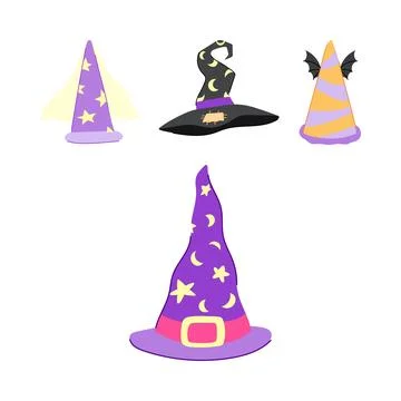 Fantasy wizard hats collection celebrating magic and mystery Stock Illustration