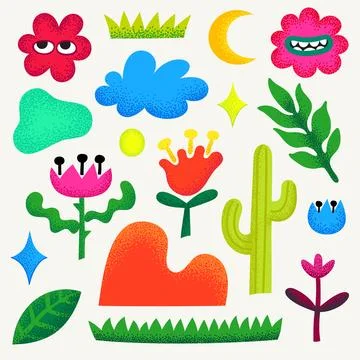 Fantasy world, Cute cartoon abstract icons about monster or UFO. Set of Stock Illustration