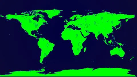 Fao eaWorld map location. Black background and green map .rth Stock Illustration