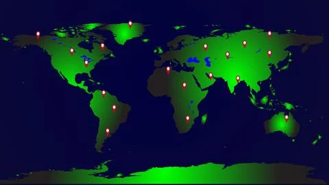 Fao eaWorld map location. Black background and green map .rth Illustrazione stock
