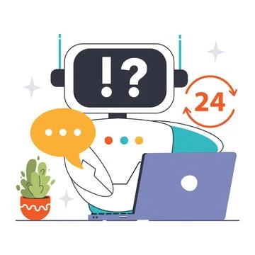 FAQ Chat Bot concept. A digital assistant ready for queries, showcasing Stock Illustration