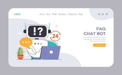 FAQ Chat Bot web or landing. A digital assistant ready for queries, showcasing Illustrazione stock