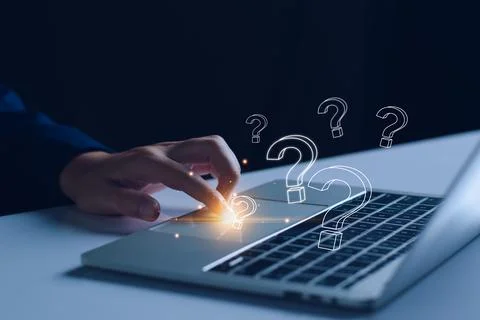 FAQ concept, ask questions, find answer online in customer support. Business  Stock Photos