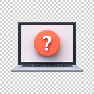 FAQ concept. Laptop icon with question mark in 3D style Illustrazione stock