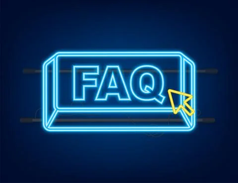 Faq with cursor button. Internet neon icon. Pointer click icon. Vector stock Stock Illustration