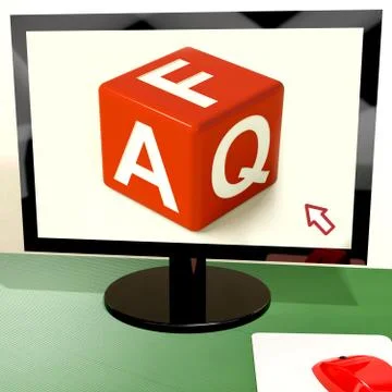 Faq dice on computer screen showing online help イラスト素材