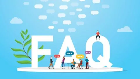 Faq frequently asked question concept with team people and big words text wit Stock Illustration