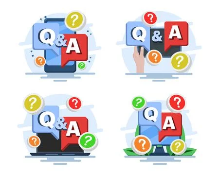 FAQ illustration set featuring questions and answers, customer inquiries. Stock Illustration
